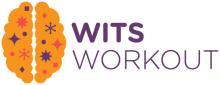 Image is the Wits Workout logo, an orange brain divided in two with red and purple stars and the words "wits workout."