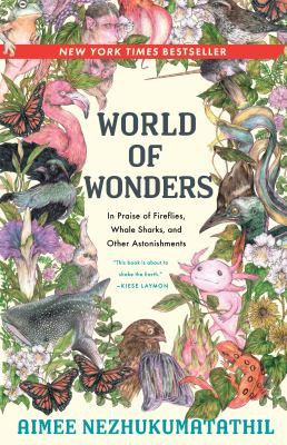 book cover image for world of wonders. Title framed by lush jungle and numerous animals.