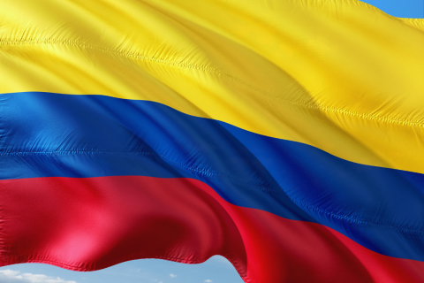 Colombian Flag waving in the air