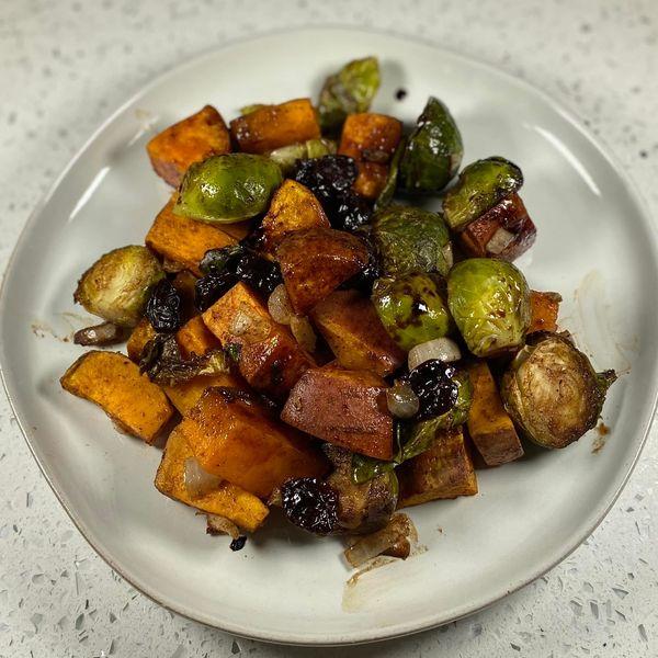 Image is of a delicious looking vegetable side dish from a holiday meal.